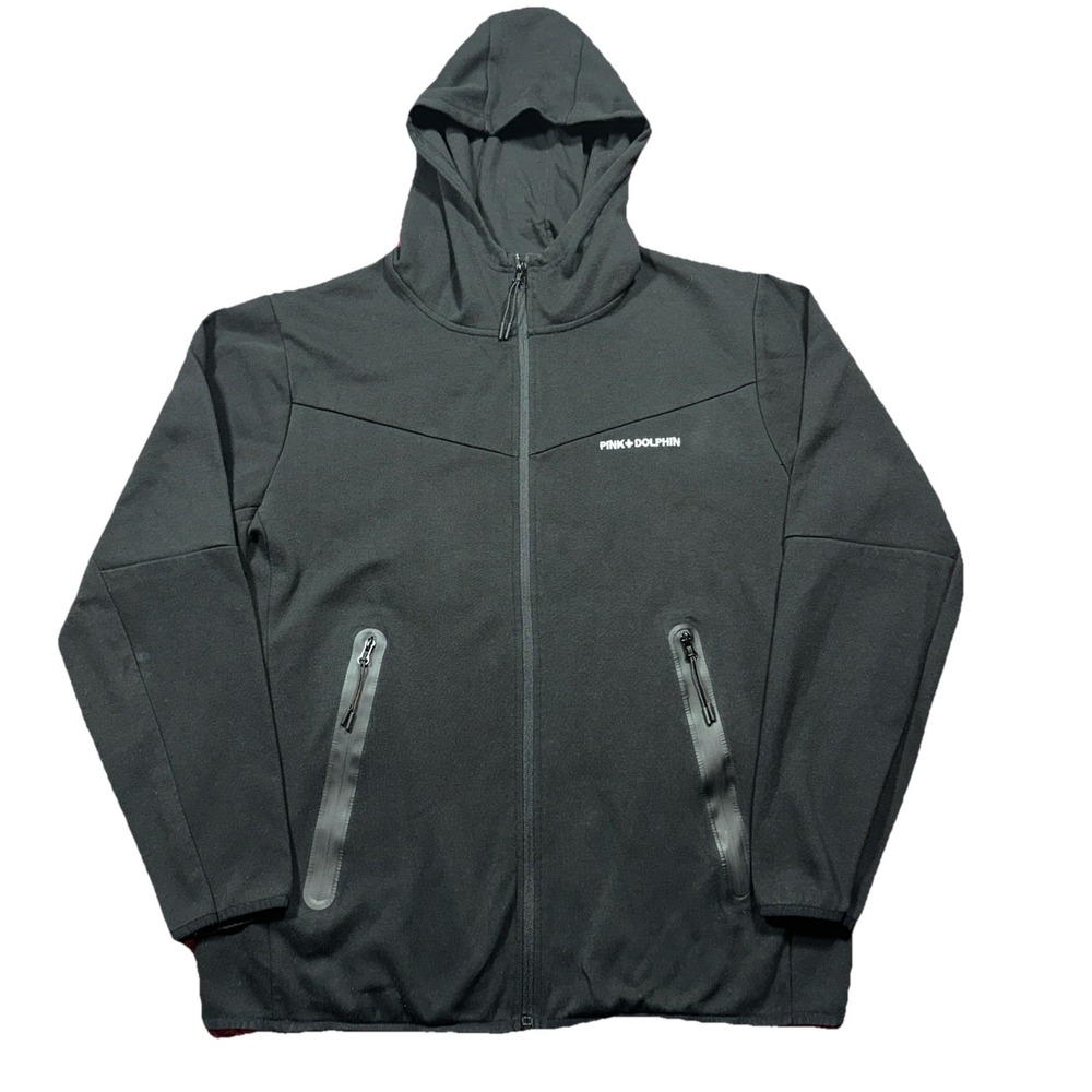 Pink Dolphin Mens Large Full Zip Black Activewear Hoodie Gym Track